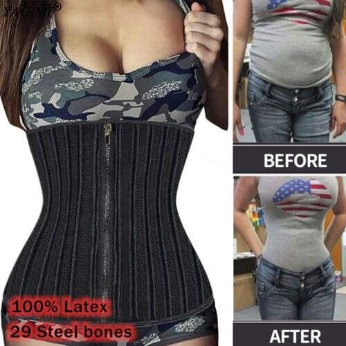 29 Steel Bones Latex Waist Trainer Colombian Girdles Body Shaper Slimming Corset Workout Sweat Belt Tummy Sheath Control Belt