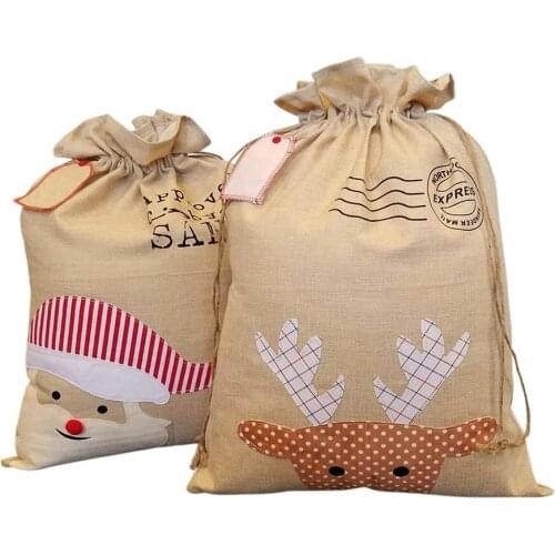 75pcs/lot burlap santa sack Christmas santa gift bags 2 styles stock good quality Christmas tree decoration santa sack bag lin44