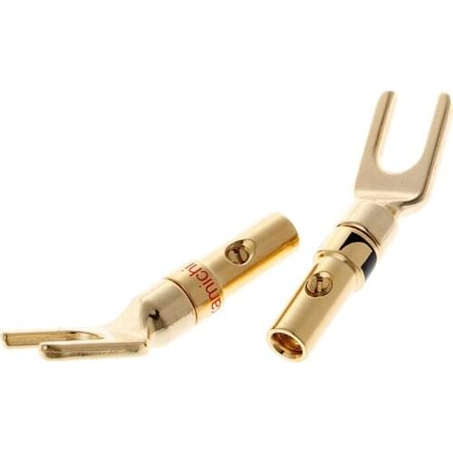 8 Pcs Brass Gold Plated Y Spade Speaker Plugs Audio Screw Fork Connector Adapter