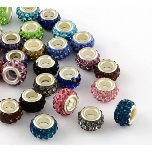 Random Mixed Color Polymer Clay Diamond-Embedded Large Hole Beads DIY Bracelet Bead Ornament Accessories charms for bracelets
