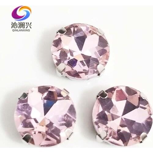 Free shipping Pink round shape High quality Glass Crystal sew on claw loose rhinestones with hole,Diy Clothing accessories SWB09