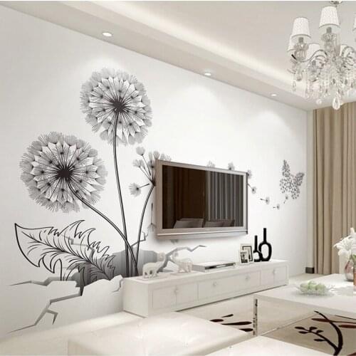 Black Sticker Creative Dandelion Wall Decals Home Deor Removable Vinyl Stickers for Kids Room Living Room Decorations Wallpaper