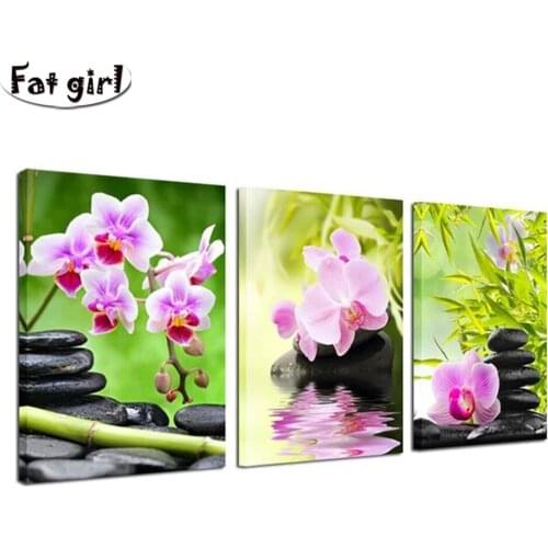 Home art 3 piece diamond painting Blooming flowers picture 5d Diy embroidery cross stitch beautiful scenery square round drill
