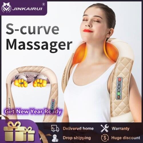 JinKaiRui Electrical Massage Shiatsu Back Shoulder Body Neck Massager Multifunctional Shawl Infrared Heated Kneading Car/Home