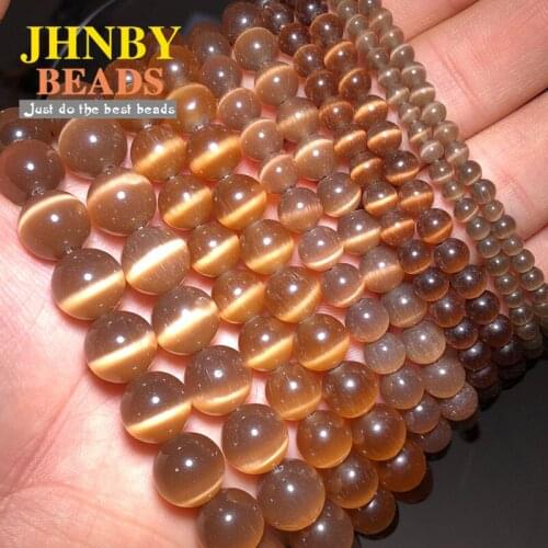 JHNBY Cafe Brown Cats Eye Stone 4~12MM cymophane Spacers glass Loose beads for Jewelry making bracelets necklace DIY Findings
