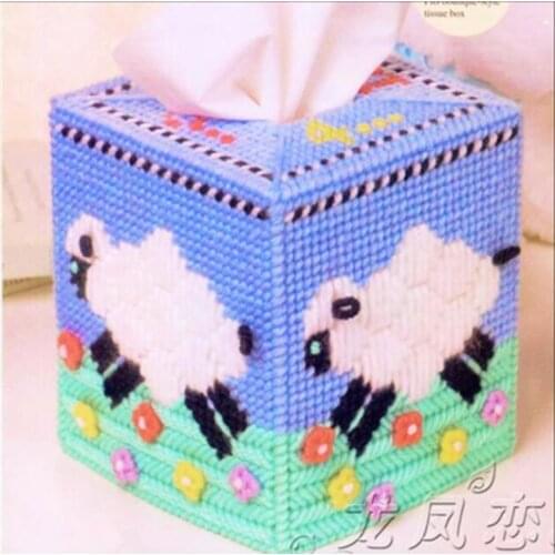 12x12x14cm Carton sheep storage tissue box embroidery kit DIY handmade craft set Crocheting knitting needlework supplies
