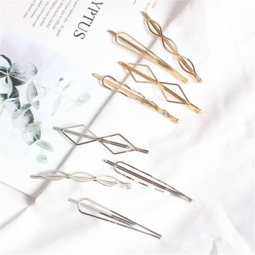 4pcs/set Metal Hair Clips Geometric Rhombus Barrettes Gold Silver Color Hairpins for Women Hair Accessories New