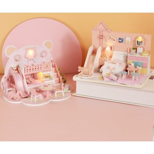 Miniature DIY Assembly Furniture Kit Wooden Furniture Kit Mini Handmade Accessories Dollhouse Toys Bear Shape House