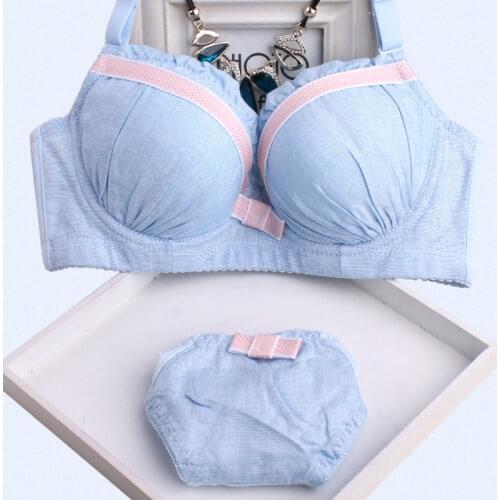 New Japanese cute girl sutian candy colored bra light blue suit students bralette lawaii gather cotton underwear bra panty