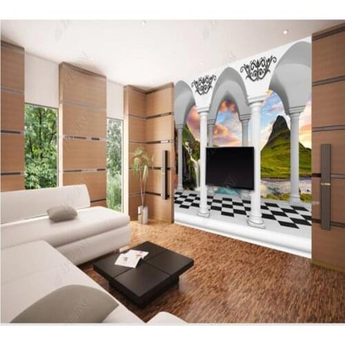 Papel de parede European style colonnade waterfall scenery 3d wallpaper mural,iving room tv wall bedroom wall papers home decor