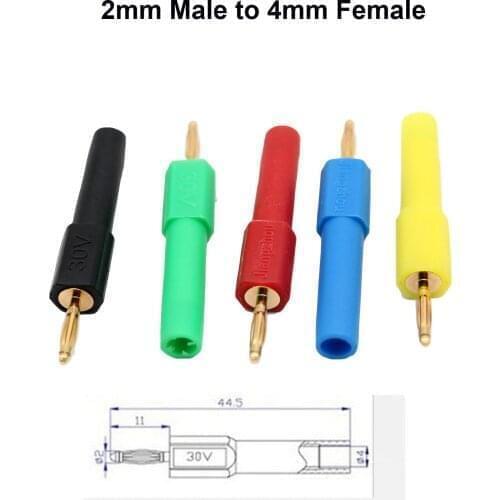 5pcs Safety 30V Banana Gold 2mm Plug Male to 4mm Banana Jack Female Test Probe Adapter 5 Colors