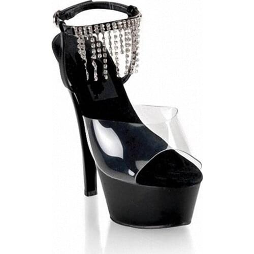 Sexy black temptation Roman 15 centimeters high heel sandals high-grade catwalk shows shoes models