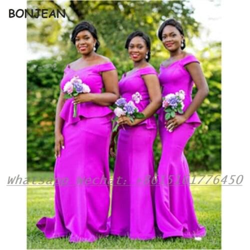 Purple Mermaid Bridesmaid Dresses Off-The-Shoulder South African Sleeves Bridemaid Dress for Wedding Party Dress