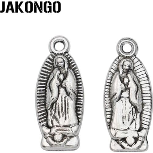 40PCS Tibetan Silver Plated Blessed Virgin Mary Charms Pendant for Bracelet Jewelry Making DIY Accessories Craft 15x6mm