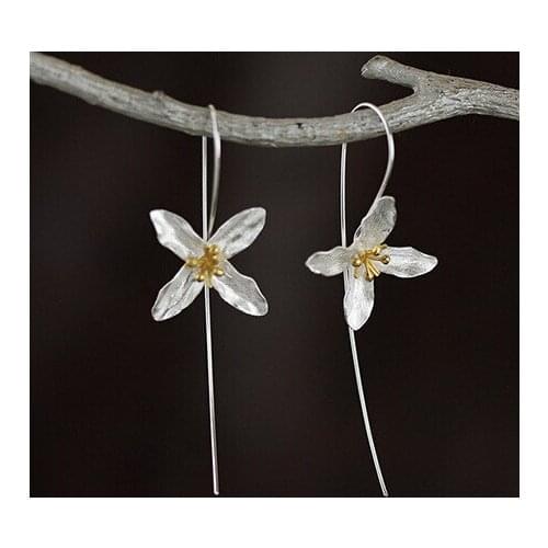 Daisies New Simple Design Pure 925 Sterling Silver Handmade Lilac Flower Earrings Statement Jewelry Pendientes for Women