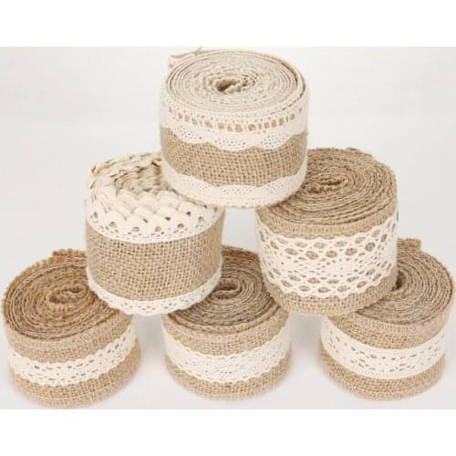 2M/Roll 6cm Natural Jute Burlap Hessian Lace Ribbon Trims Tape Roll Vintage Rustic Mariage Wedding Decor DIY Craft Supplies