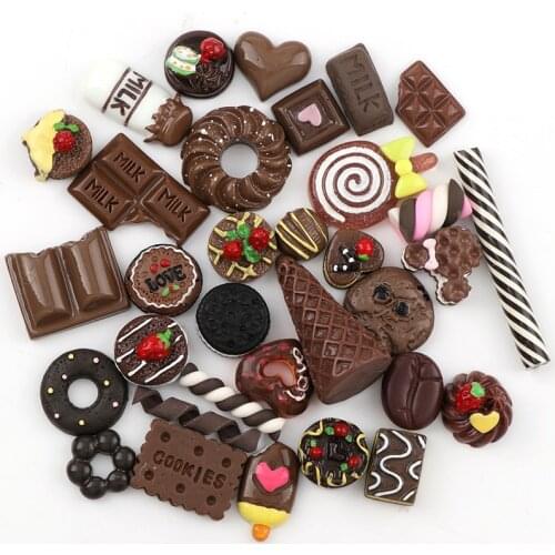 Mix Designs 20pcs Chocolate Color Dessert Cartoon DIY Resin Flatback Cabochon Lucky Bag DIY Phone Case Beauty