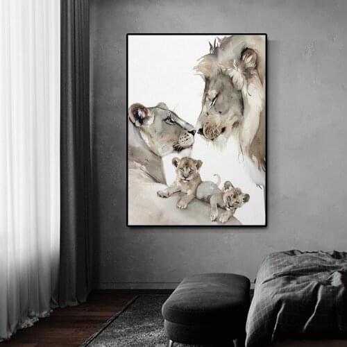 Modern Lion Family Canvas Painting Animal Lions Art Posters And Prints Wall Pictures For Living Room Home Cuadros Decoration