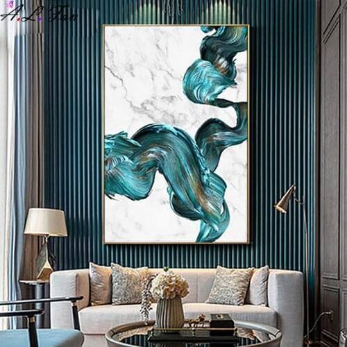 Modern and Simple Blue Marble Abstract Paintings, Wall Art Paintings, Printed Canvas, Light Luxury Living Room Sofa Background