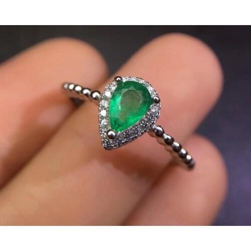 New Design Greennature Emerald Teardrop Shape Ring Free Jewelry Bag real 925 sliver