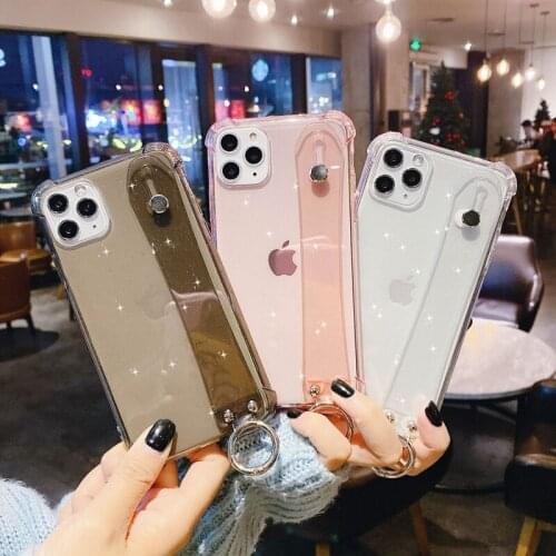 Tfshining Shockproof Wrist Strap phone Case For iphone 11 X XR XS MAX 7 8 6 6s Plus Pro MAX SE 2020 Finger Ring Stand Cover Case