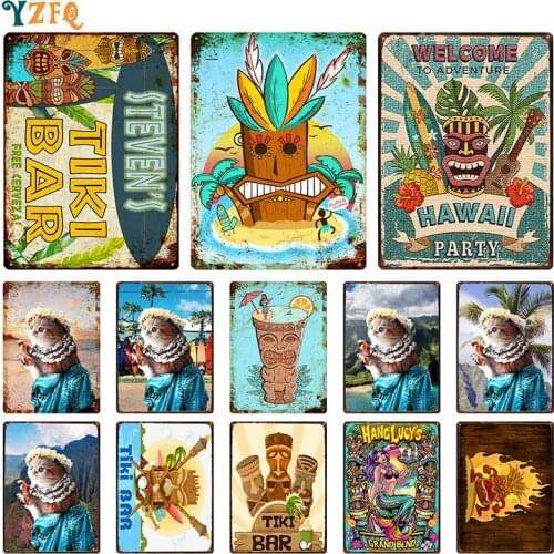 Tiki Bar Hawill Signs Metal Plate Decor Restaurant Cafe Art Wall Decoration Accessories Retro Coffee Poster DU-11356B