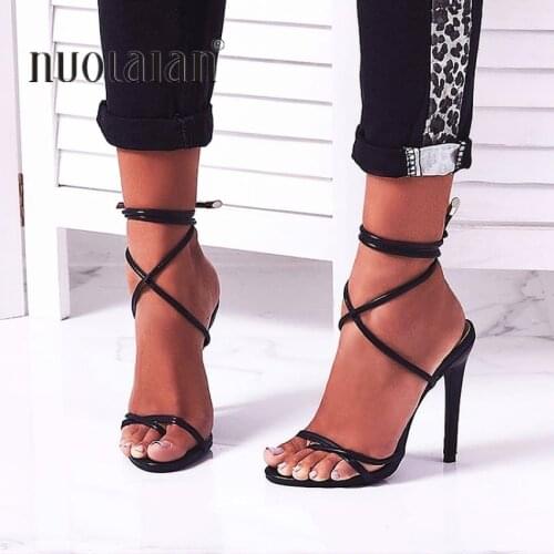 2020 Summer women Pumps ankle cross strap high heel shoes for women sexy peep toe high heels sandals party wedding shoes woman