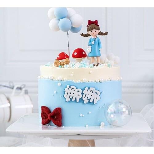 Cake Topper Girl Birthday Cake Decoration Doll Blue Skirt Nana Peach Skirt Girl Back Rabbit Bag Cake Plug-in Party decoration
