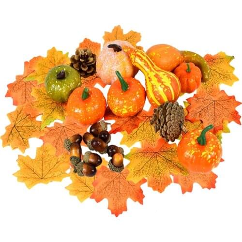 50pcs/set Halloween Pumpkin Ornaments Home Desktop Decor Autumn Atmosphere Pumpkin Maple Leaf Halloween Decoration Supplies