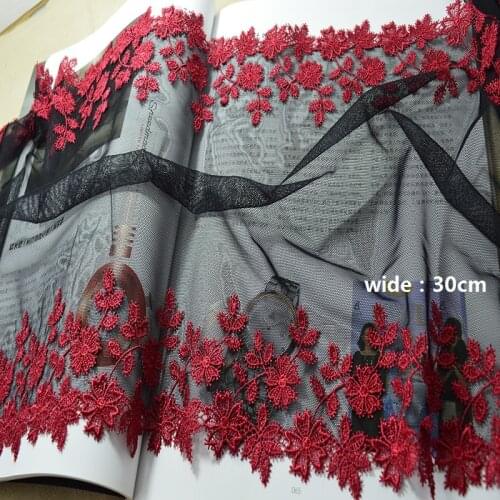 30cm width-1YDCrimson soluble DIY lace trim black mesh DIY lace trim for garments and wedding decoration