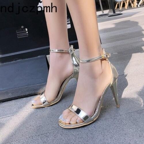 Womens Sandals Summer Lady The New Fashion Open Toe Sexy Crystal Buckle Thin Heels High Heel Womens Shoes Plus Size 31-48
