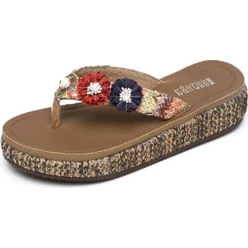 Womens Summer Sandals Thick Bottom Raised Herringbone Slippers Ultra Light Antiskid Bohemian Womens Sandals Beach Slippers