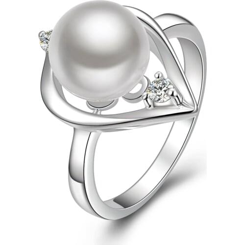 Free shipping fashion sterling silver jewelry pearl jewelry womens sterling silver ring pearl ring simple silver accessories