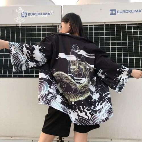Women Japanese Asian Harajuku Kimono Street Clothing Japanese Kimono Cardigan Yukata Geisha Kimono Obi Shirt Chiffon Jacket