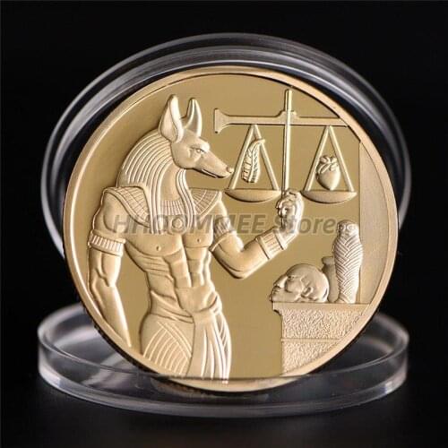 1pc Gold Plated Egypt Death Protector Anubis Coin Copy Coins Egyptian God Of Death Commemorative Coins Collection Gift