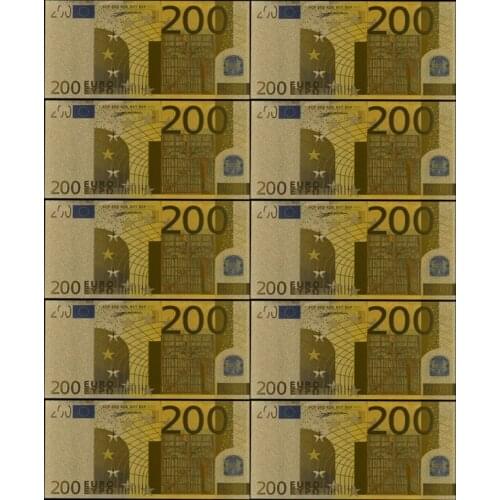 10pcs/lot Colored Euro 200 EUR Banknotes In 24K Gold Exquisite Craft Collection Gifts