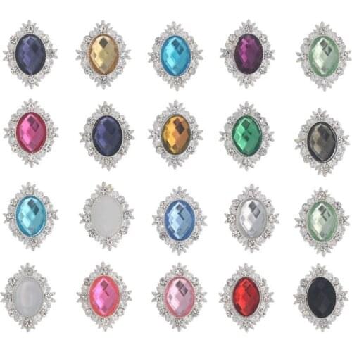 10pieces Crystal Rhinestone Buttons with Flatback for Flowers Center Embellishment Hair Bow Craft DIY Silver Acrylic