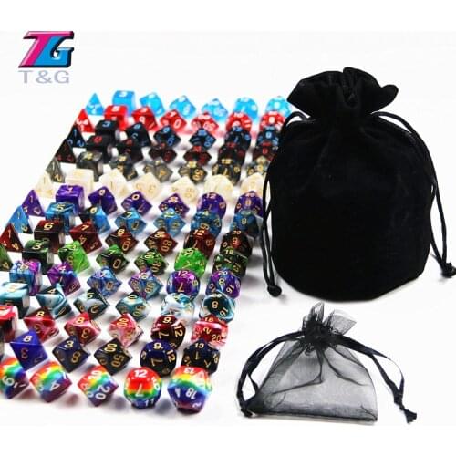 105 Colorful Dice with Black Bag ,T&G Rainbow 15 complete sets of D4 D6 D8 D10 D10% D12 D20 for RPG DND Board Game
