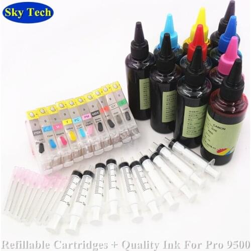 10X Refillable Cartridges [ Resetable] + 10X quality Refill Ink For PGI9 PGI-9 , For Canon Pixma Pro 9500 printer