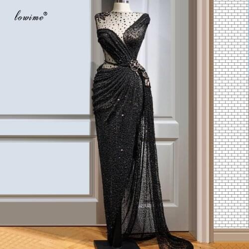 2020 Black Sequins Prom Dress Long Sleeveless Muslim Abendkleider Vintage Sukienka Wieczorowa Kaftan Evening Gowns Party Custom