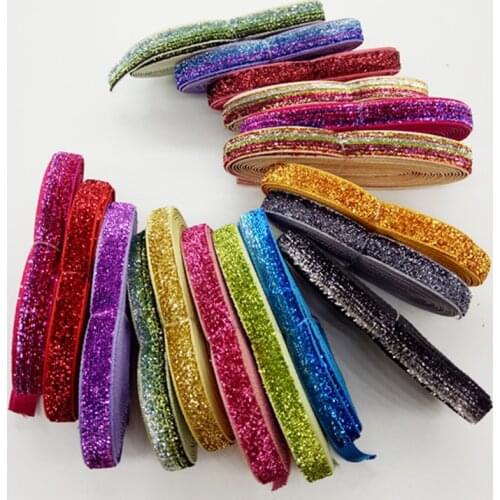 5 yards 48colors 3/8" width 10mm Sparkle Glitter metallic Velvet ribbon Headband Clips Bow wedding decoration party decor DIY