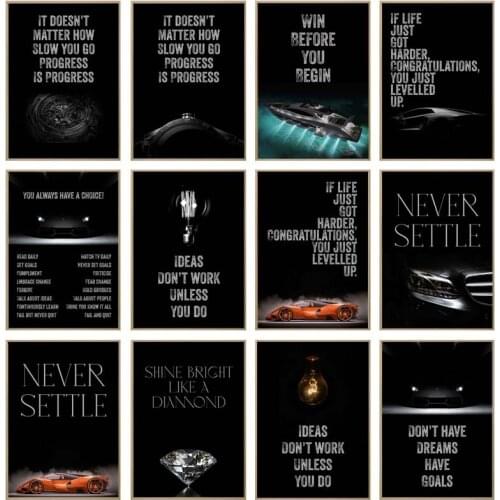 Black White Success Motivational Quote Paintings on Canvas Prints Posters Inspirational Wall Art Picture Office Home Decoration