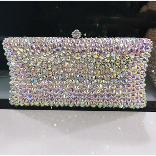 Designer Square Shape AB Full Rhinestone Women Clutch Bags Best Gift Evening Clutches New Fashion Female Shoulder Chain Wallets