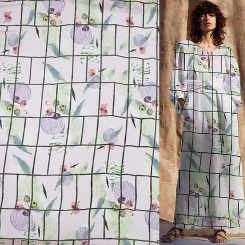 Geometric abstract design print silk and linen blended fabric 16momme,SLN128