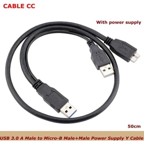0.5m USB 3.0 A Male to Micro-B Male+Male Power Supply Y Cable for 2.5inch SATA Hard Drive HDD USB3.0 Mobile Hard Disk Cables