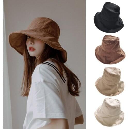 Sunscreen Cap Cotton Summer Sun Hat Bucket Beach Outdoor Fisherman Hats with Wide Big Edge for Womens