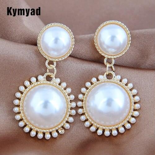 Kymyad Simulated Pearl Earrings For Women 2020 Geometric Gold Color Earrings Wedding Jewelry Earings Fashion Jewelry