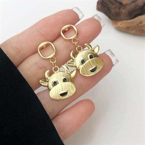 Trendy Cute Cow Pendant Earrings Geometric Ladies Fashion Lady Korean metal Gold Color Women Jewelry