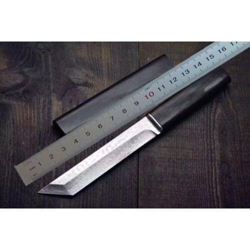 Freewolf VG10 Damascus Steel Tanto Blade Ebony Handle Fixed Blade Knives With Wood Sheath Collection knife