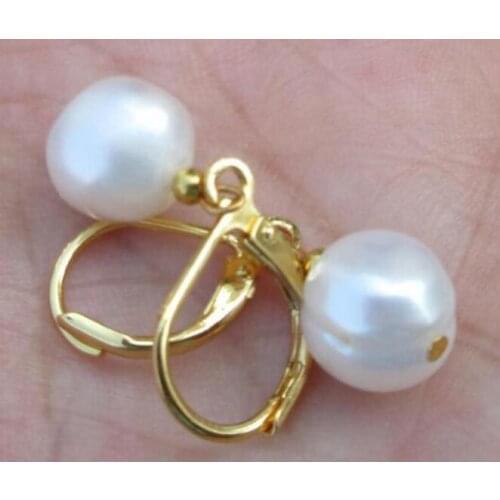 CHARMING NATURAL 11-10mm AAA GOLDEN SOUTH SEA PEARL DANGLE EARRING GOLD